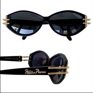 RARE 90s Paloma Picasso 3811 90 Black Gold Vintage Cat Eye Sunglasses